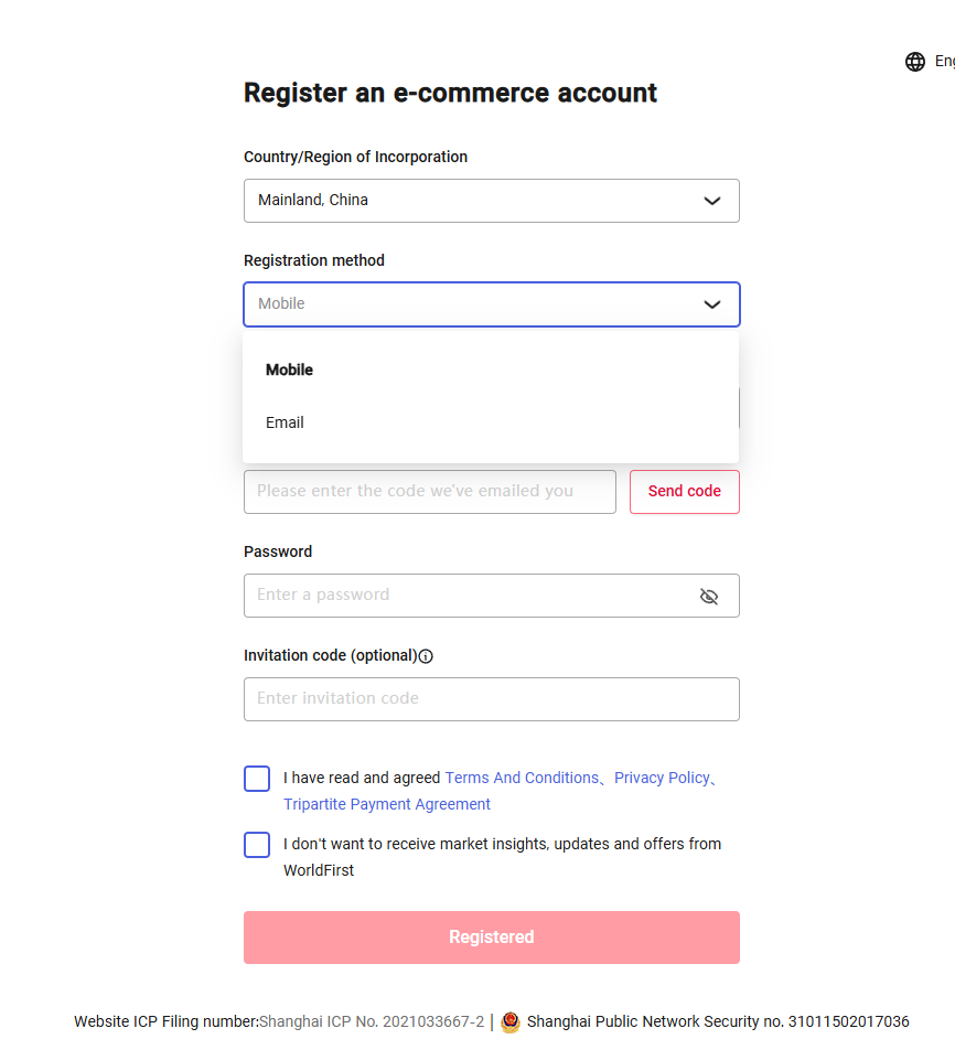 select the country or region